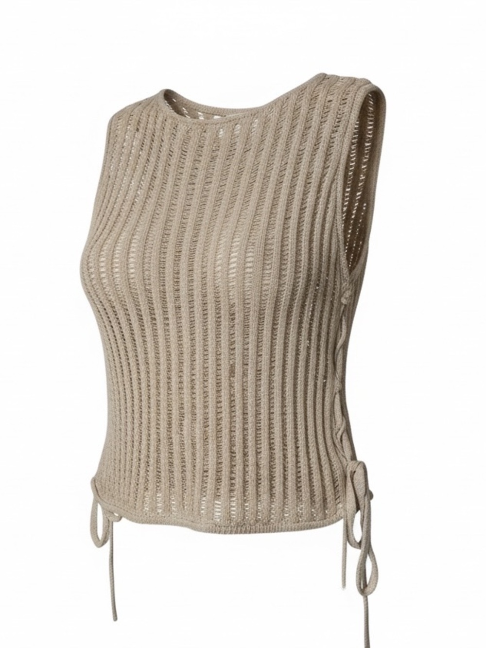Divided Women’s Ribbed Lightweight Sleeveless Sweater Scrunch Tie  Sides - SZ: M